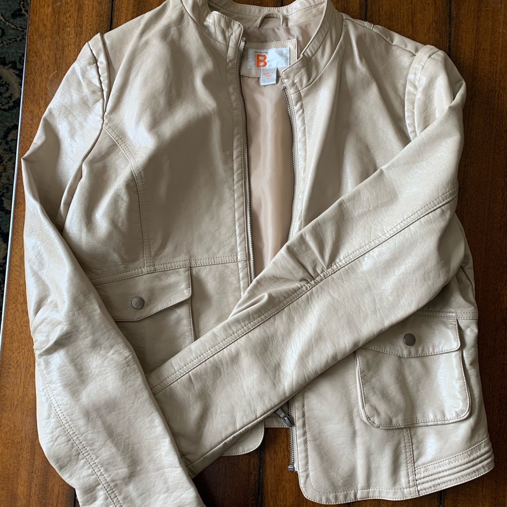 Cream colored faux leather jacket